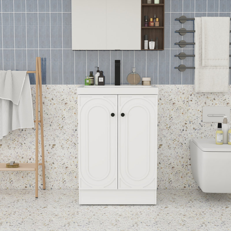 Meuble-lavabo 24 po avec lavabo en résine, Noir, Blanc