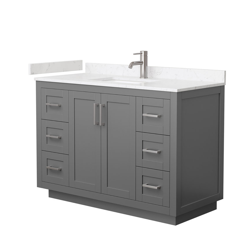 Miranda 48" Freestanding Single Bathroom Vanity with Cultured Marble Top, Carrara Cultured Marble, Dark Gray, Brushed Nickel
