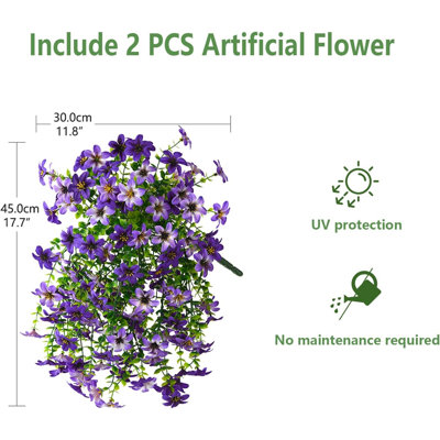 Paquet de 2 pots de fleurs artificielles, plantes d'été réalistes avec protection UV, fausses fleurs d'extérieur pour patio de jardin, décoration intérieure et extérieure intérieure