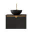 Meuble-lavabo de salle de bain 24 po RUBEN, armoire de rangement flottante murale en contreplaqué, portes doubles en sergé avec garniture en métal, vasque en céramique noire avec motif en pierre et plateau en pierre frittée noire, noir