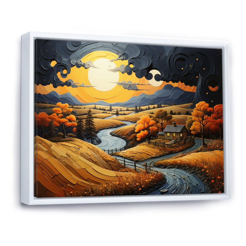«Countryside Moody Skies Patchwork II», reproduction sur toile, H 12 po x l 20 po x P 1 po, Cadre flottant blanc