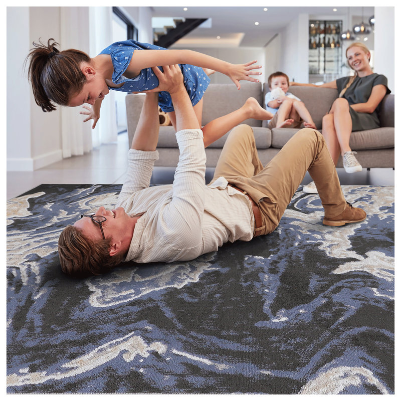 PAYAS Collection Light Blue Abstract Doormat Rug - Stain Resistant, Non-Shedding Power-Loomed Entryway Runner
