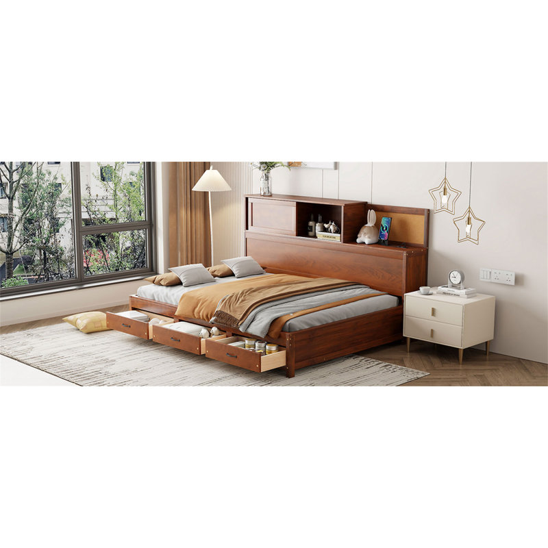 Wooden Daybed With 3 Storage Drawers, Full/Double, Walnut