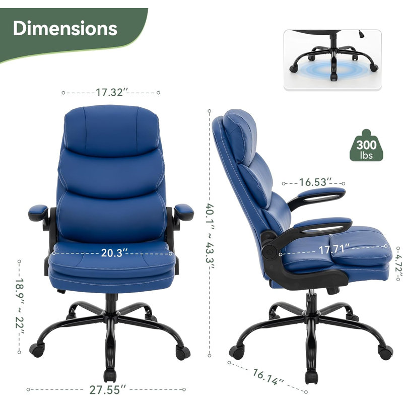 Aime Ergonomic Office Chair High Back With Lumbar Support, Pu Leather Executive Desk Chair,computer Gaming Chair, Blue