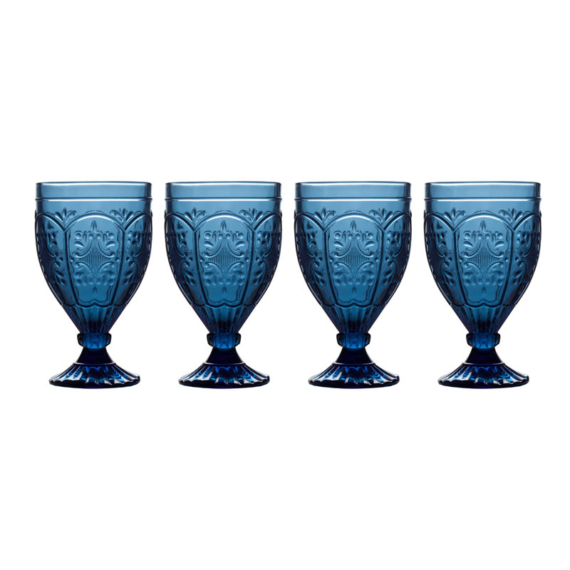 Royal Blue Embossed Glass Goblet Set of Four
