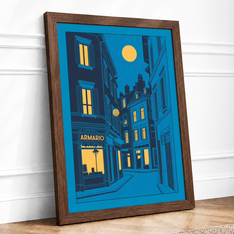 Moonlit Urban Street Modern - Print, A2 - 59.4 x 42.0 cm, Walnut