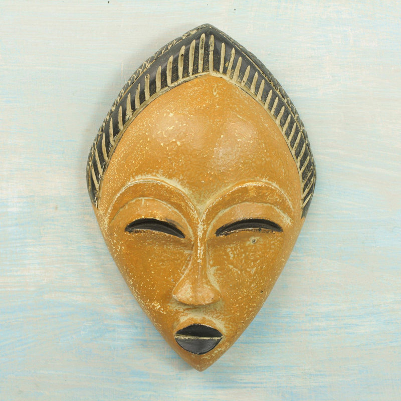 Décoration murale masque africain, Orangé