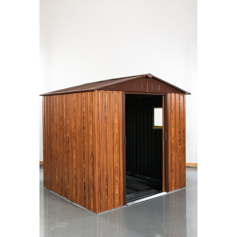 6Ft X Outdoor Metal Storage Shed With Galvanized Iron Structure, Easy Build, - Coffee Robust Iron, Punched Vents,