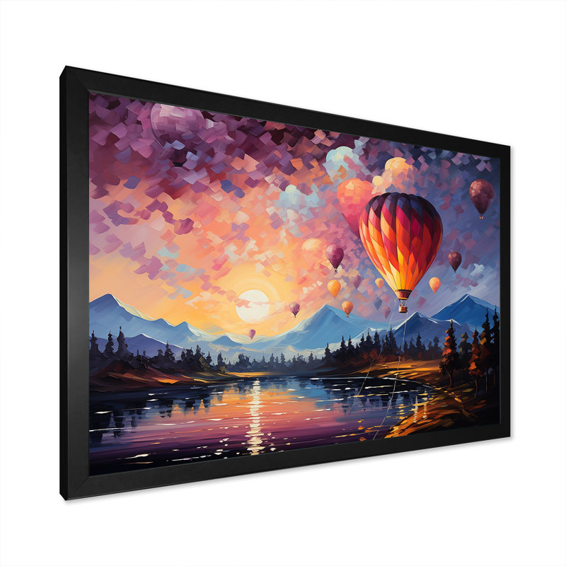 «Expressionist Balloon Flight» sur toile, H 16 po x l 32 po x P 1 po, Cadre simple noir