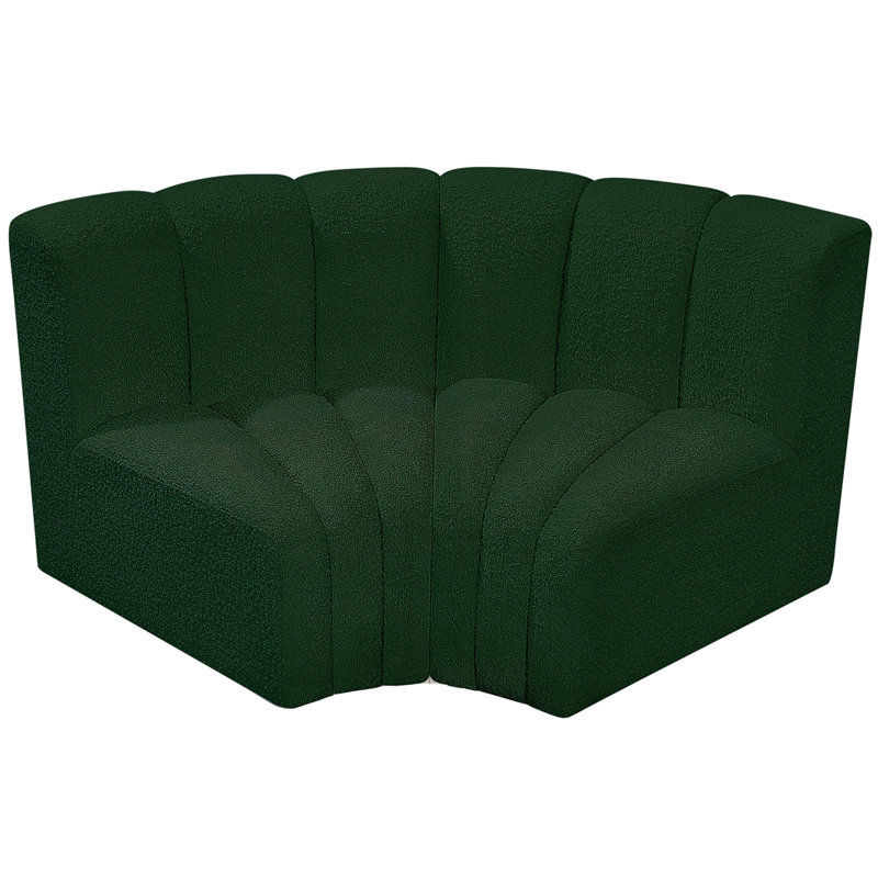 Ivanildo Upholstered Curved Sectional Reversible, Green Boucle Fabric