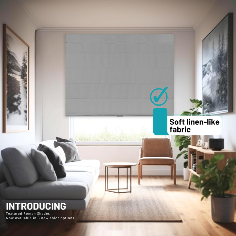 Room Darkening Roman Shade, 23"W x 64"L, Gray
