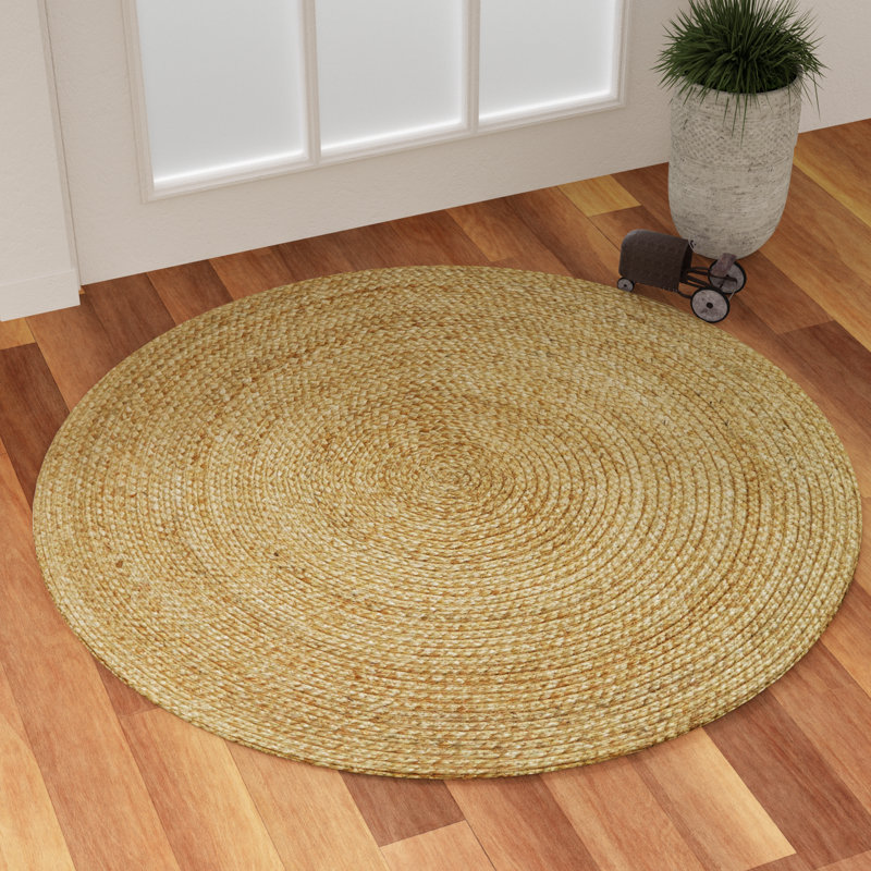 Kayleigh Hand-Braided Jute Area Rug, Off White/Natural, Round 4'