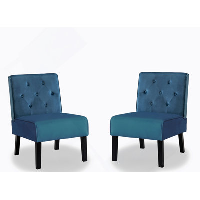 Fauteuil d'appoint sans accoudoirs à motif capitonné avec tissu en velours et coussin en mousse haute densité, idéal pour les espaces de vie multiples