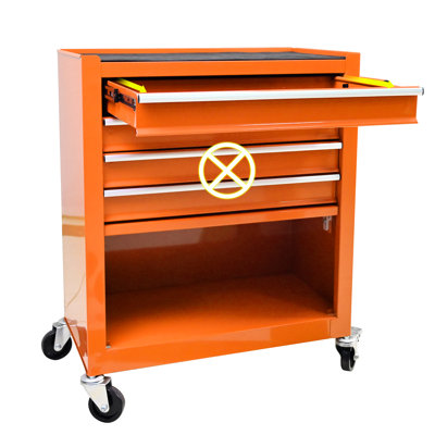 Chariot à outils multifonctionnel orange 4 - Structure en acier et tiroir à roulement lisse fonctionnant pour le garage 4 tiroirs dans un cadre robuste Outils, organisation et rangement