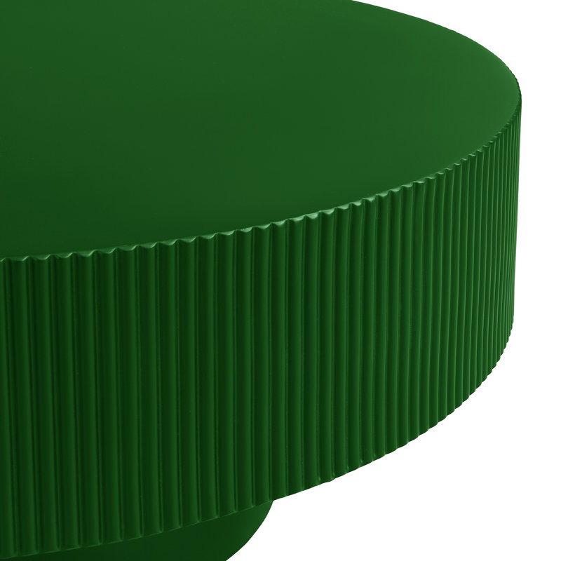 Modern Minimalist Round Coffee Table | 6.8'' Thick Fluted Tabletop | Sturdy Base | Easy Assembly for Living Room, Green