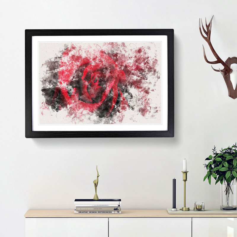 Drops Upon A Red Rose - Picture Frame Painting, 40cm H x 60cm W x 2cm D, Black Framed