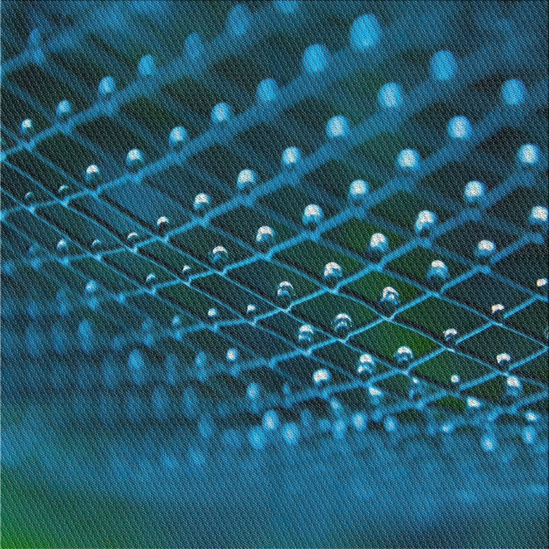 Tapis bleu/vert à motifs, Carré 3 pi