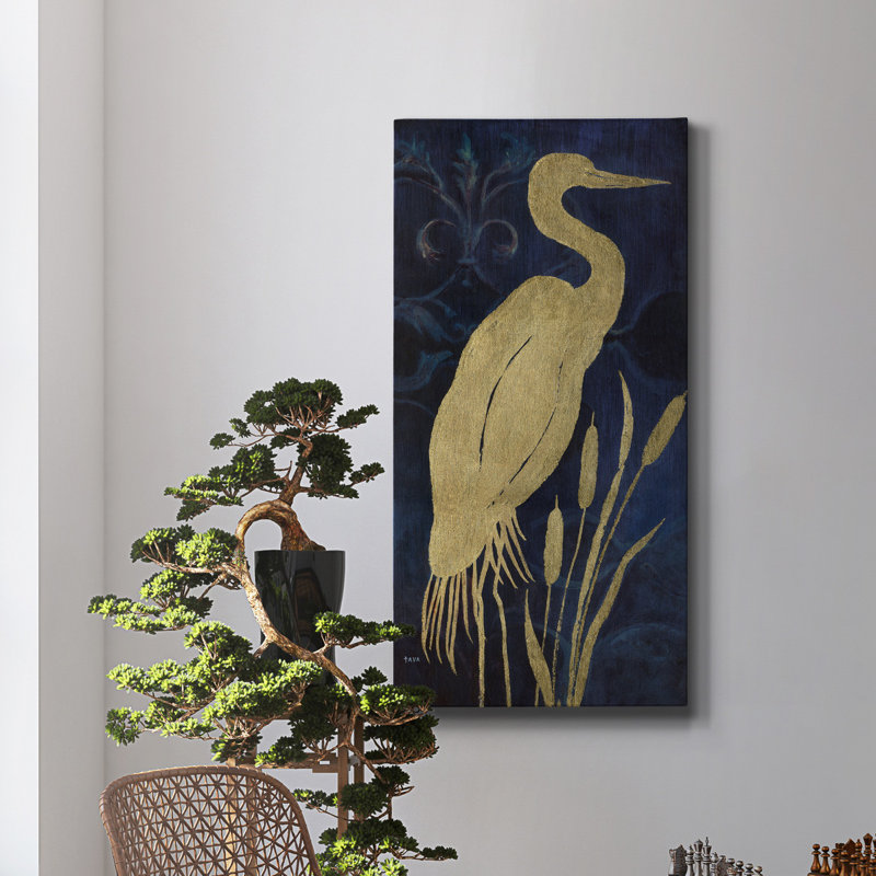 «Egret on Indigo I», reproduction d'art sur toile tendue, H 24 po x l 12 po x P 1 po