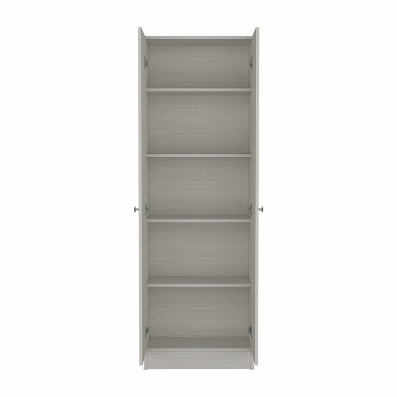 Armoire à rangement multiple H 71 po, deux portes, cinq tablettes internes, gris clair, Gray