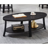Contemporary Charcoal Wood Shelf Coffee Table With Stylish Design Oval And Stability
