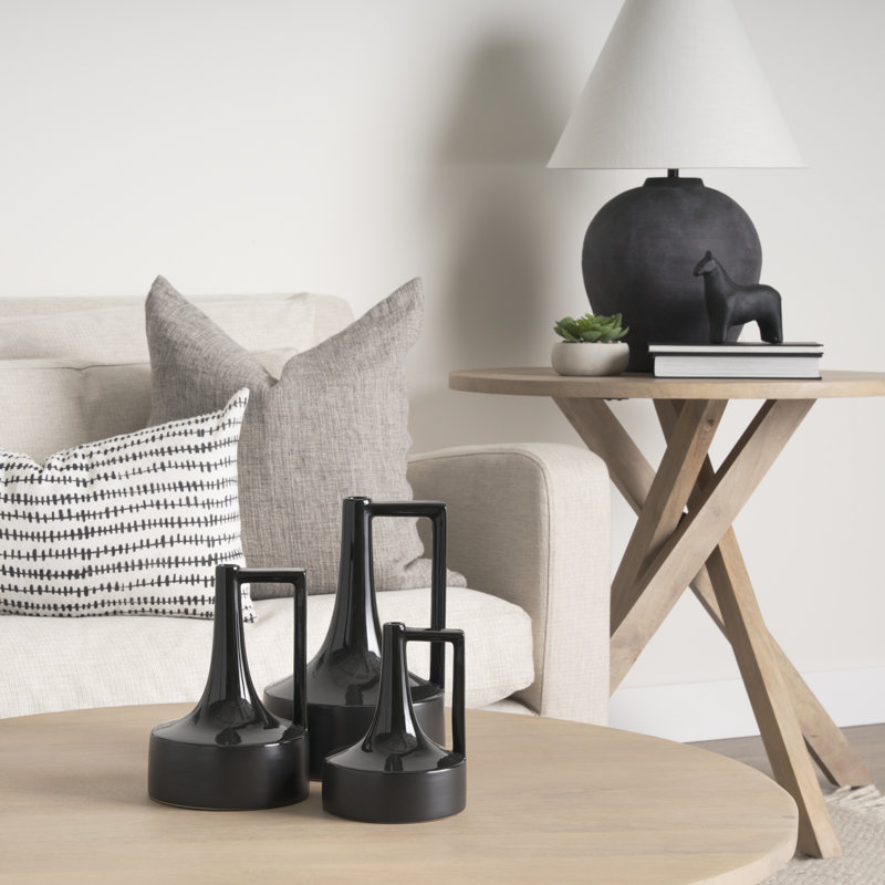 Vase de table en céramique Alisone, H 12 po x l 8 po x P 8 po, Noir mat