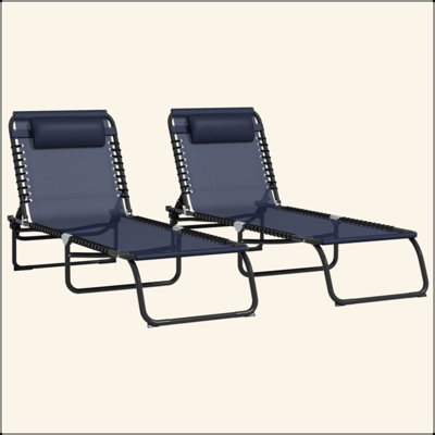 Ensemble de 2 chaises longues pliantes, chaise longue de bronzage, chaise longue d'extérieur avec dossier inclinable, coussin, siège en filet respirant et siège élastique pour la plage