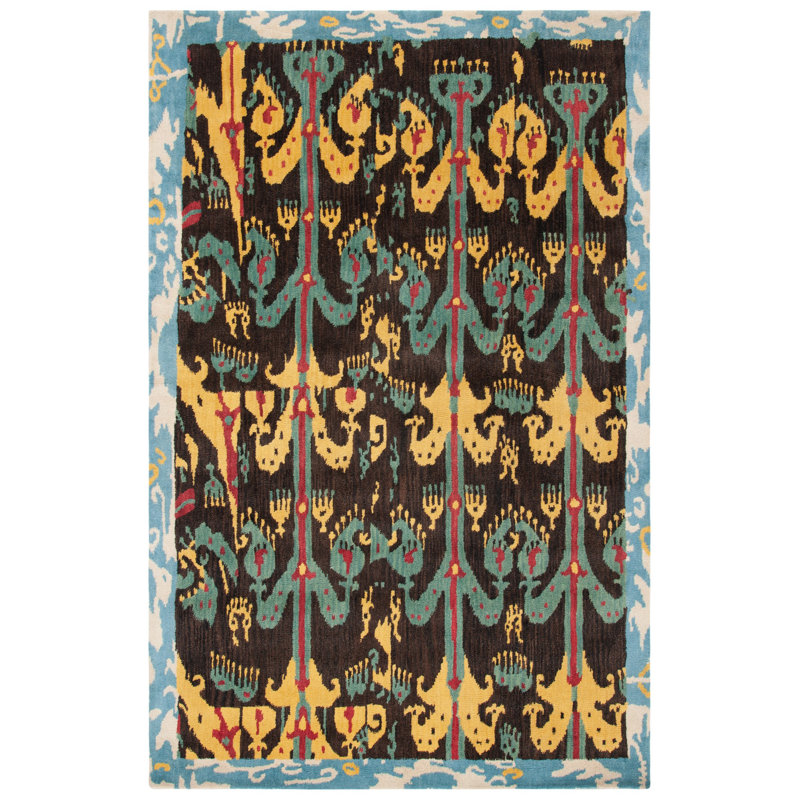 Kline Ikat Hand Tufted Wool Ikat Rug, Rectangle 5' x 8'