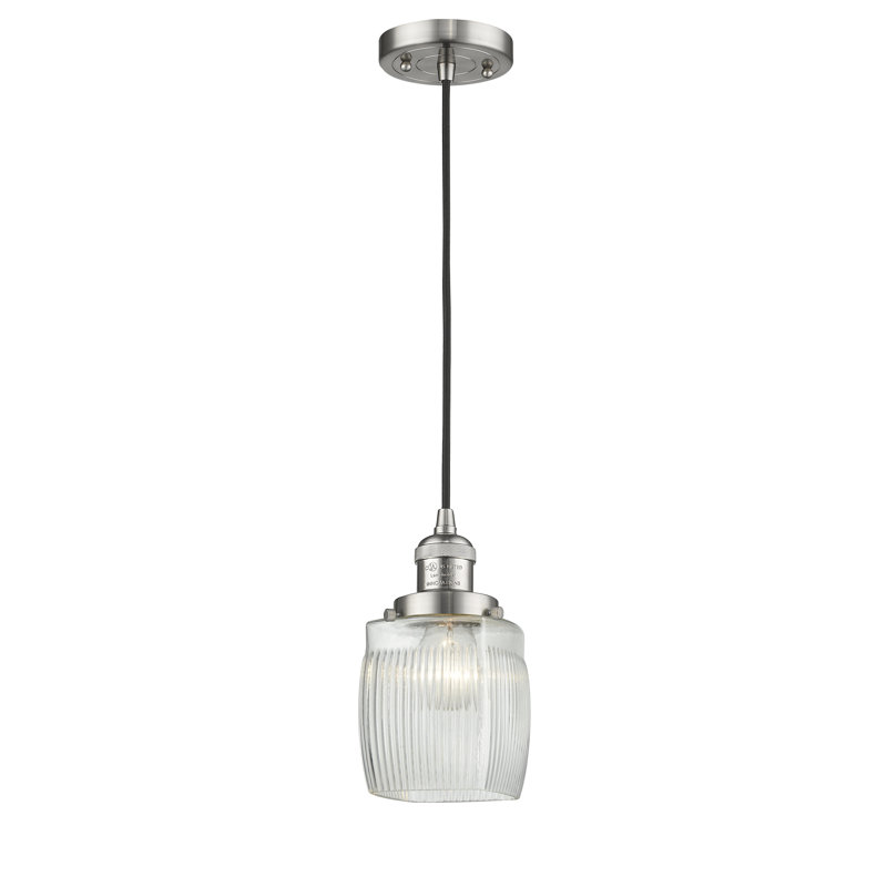 Mireya 1 - Light Single Pendant, 6 Watt Vinage LED Bulb, Brushed Satin Nickel, Clear Halophane
