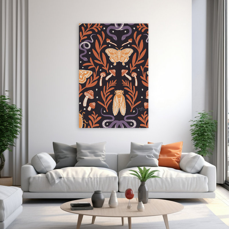 «Spooky Symbols», art des champignons, mouches noires, H 60 po x l 40 po