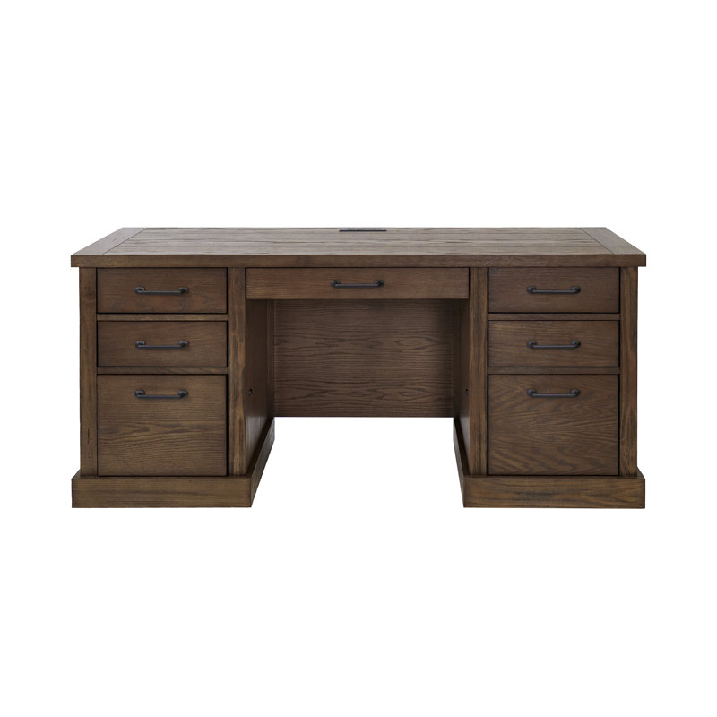 Ashvina Computer Desk with Built-In Electrical Outlet, 30" H x 66" W x 21" D, Brown