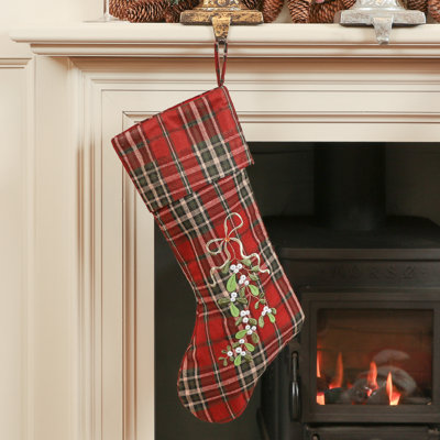 Tartan Mistletoe Embroidered Christmas Stocking