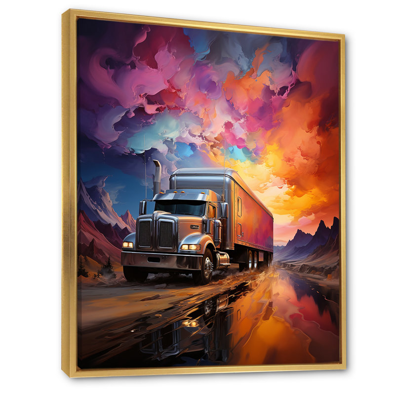 Camion 53 pieds Sublime Paysages I - décoration murale camion, H 40 po x l 30 po x P 1,5 po, Cadre flottant doré