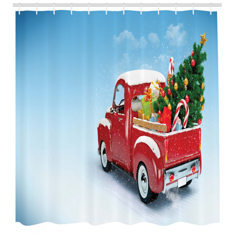 Rideau de douche à simple arbre de noël rouge xmas, H 84 po x l 69 po