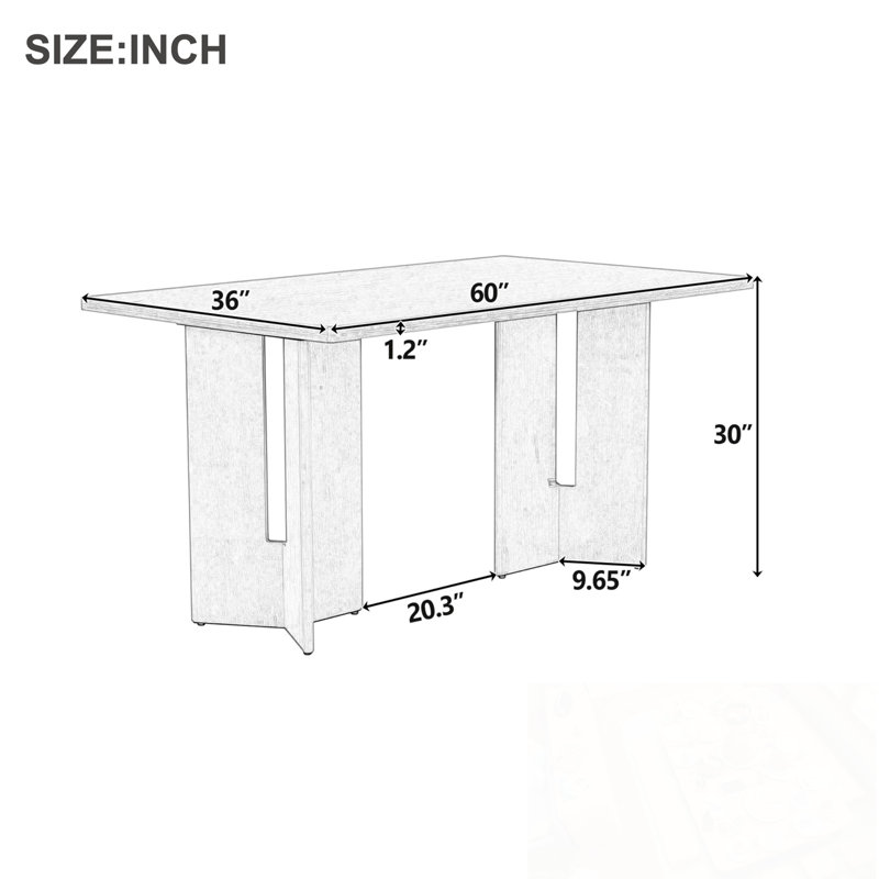 Table de salle à manger rectangulaire avec pieds découpés, Gris