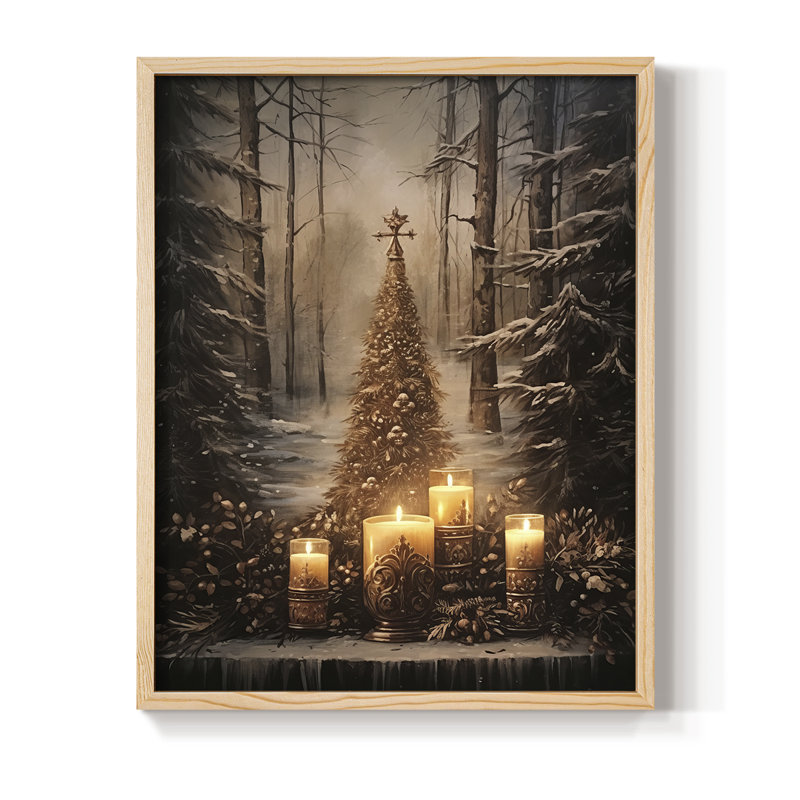 «Christmas Holiday Art Dxxxx», reproduction d'art encadrée - bois massif, Naturel, H 15 po x l 12 po
