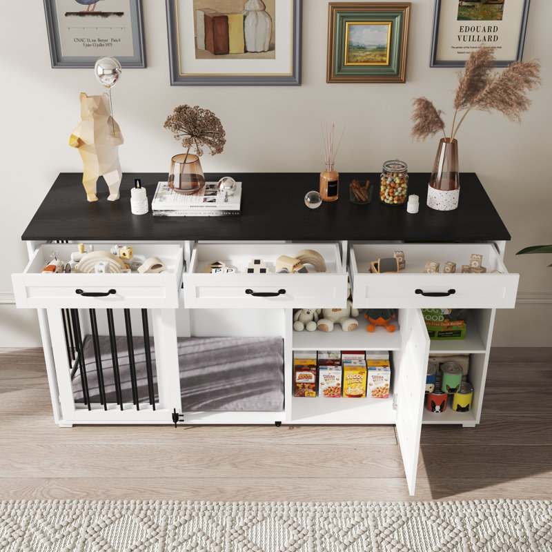 3 Drawer Two Compartment Dog Crate, White