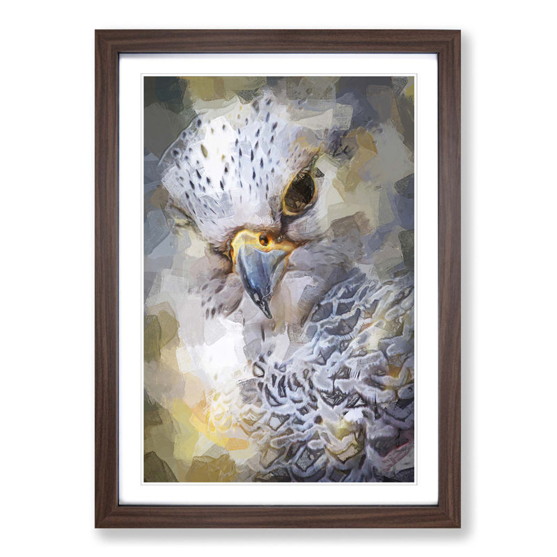 Hawk Bird in a Golden Light in Abstract - Picture Frame Graphic Art Print on MDF, Walnut Framed, 36cm H x 27cm W x 2cm D