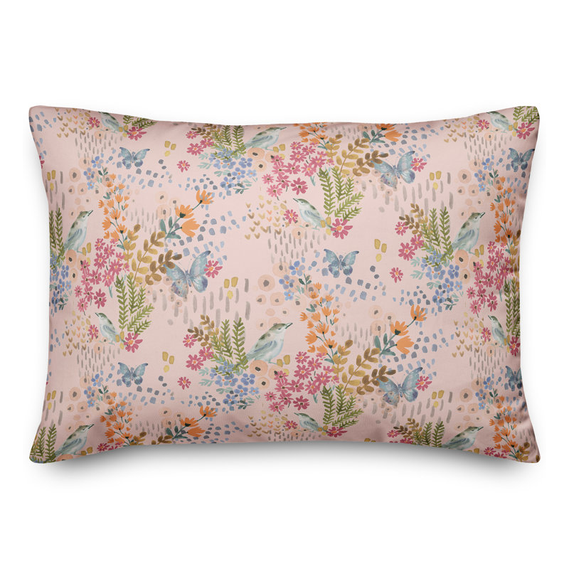 Coussin floral lombaire rectangulaire, Rose