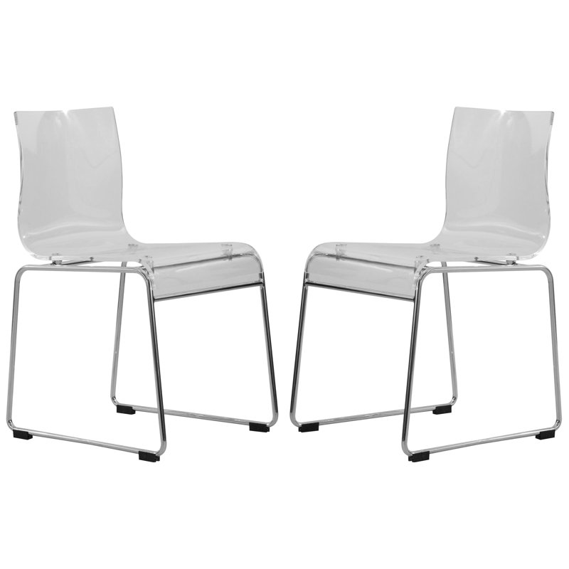 Jarnagin Modern Acrylic Dining Chair – Transparent Kitchen Side Chair with Chrome Steel Frame, Stackable and Lightweight with Floor Protectors for Dining Room or Office