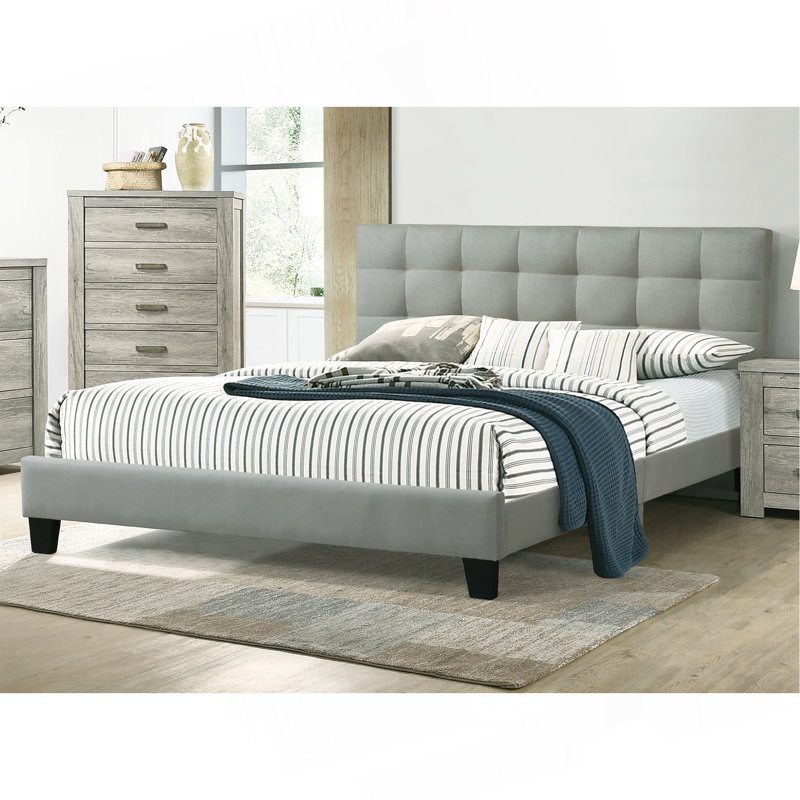 Mobilier de chambre à coucher contemporain 1pc, Très grand lit, Gris/gris pâle