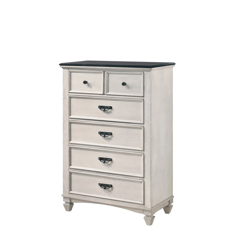 Beautiful Farmhouse Two-Tone Finish 1Pc Chest Storage Drawers Bedroom Furniture Black Nickel Hardware