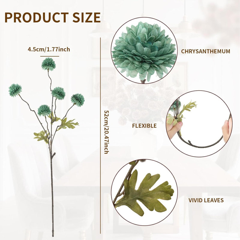 6 pièces fleurs artificielles en fausse soie pompon maman, mini boule de chrysanthème en soie avec des tiges pour les bouquets de bricolage centres de table Vase décorations de table de maison