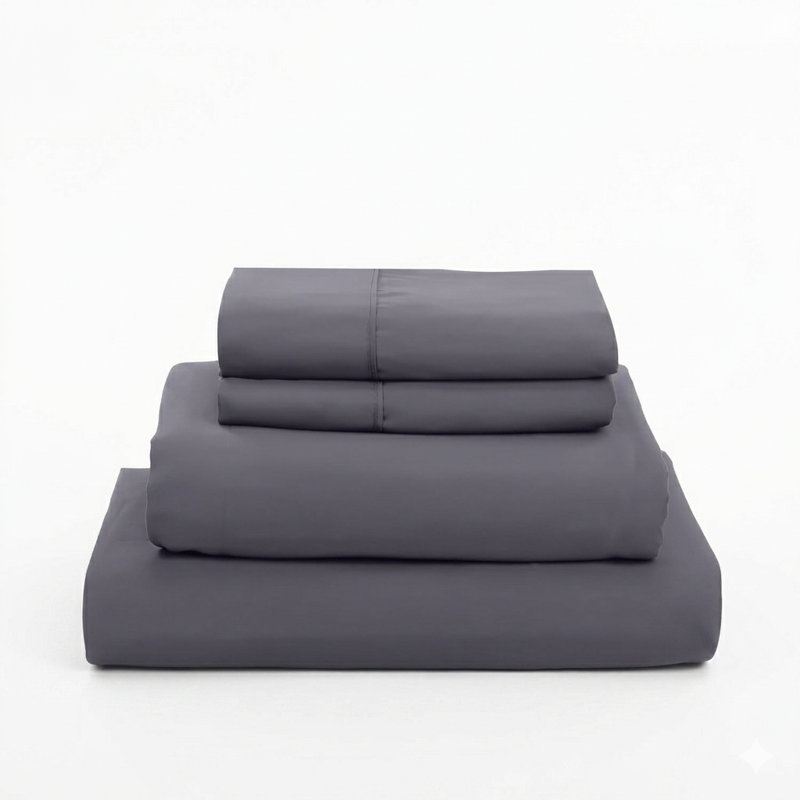 Toccoleggero Premium 100% Cotton Bed Sheet Set, Gray, Queen Sheet Set with 4 Pillowcases