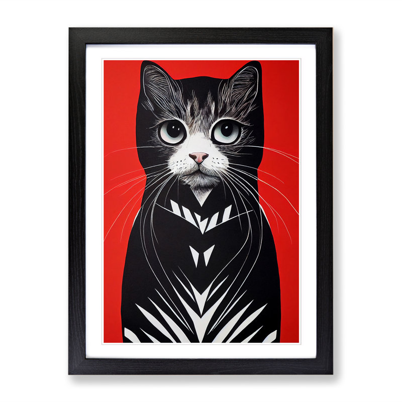 Cat Art Minimalism Vol.2 - Picture Frame Print, Oak Framed, 64cm H x 46cm W