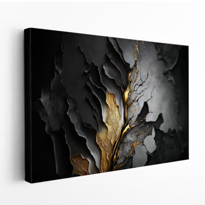 Black and Gold Abstract Canvas Wall Art – Modern Gray Textured Look