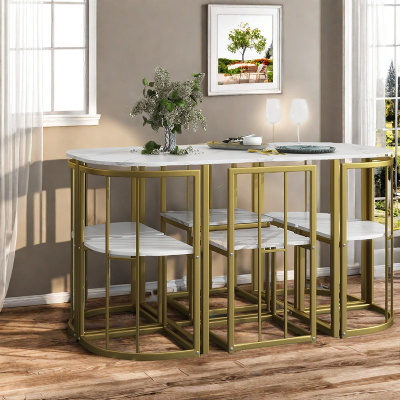 Ensemble de table de salle à manger moderne 7 pièces avec faux marbre pour petites cuisines