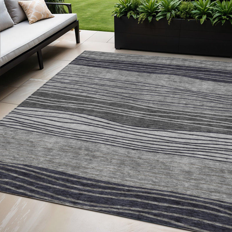 Tapis extérieur lavable rayé gris anthracite et argent 5 pi x 8 pi
