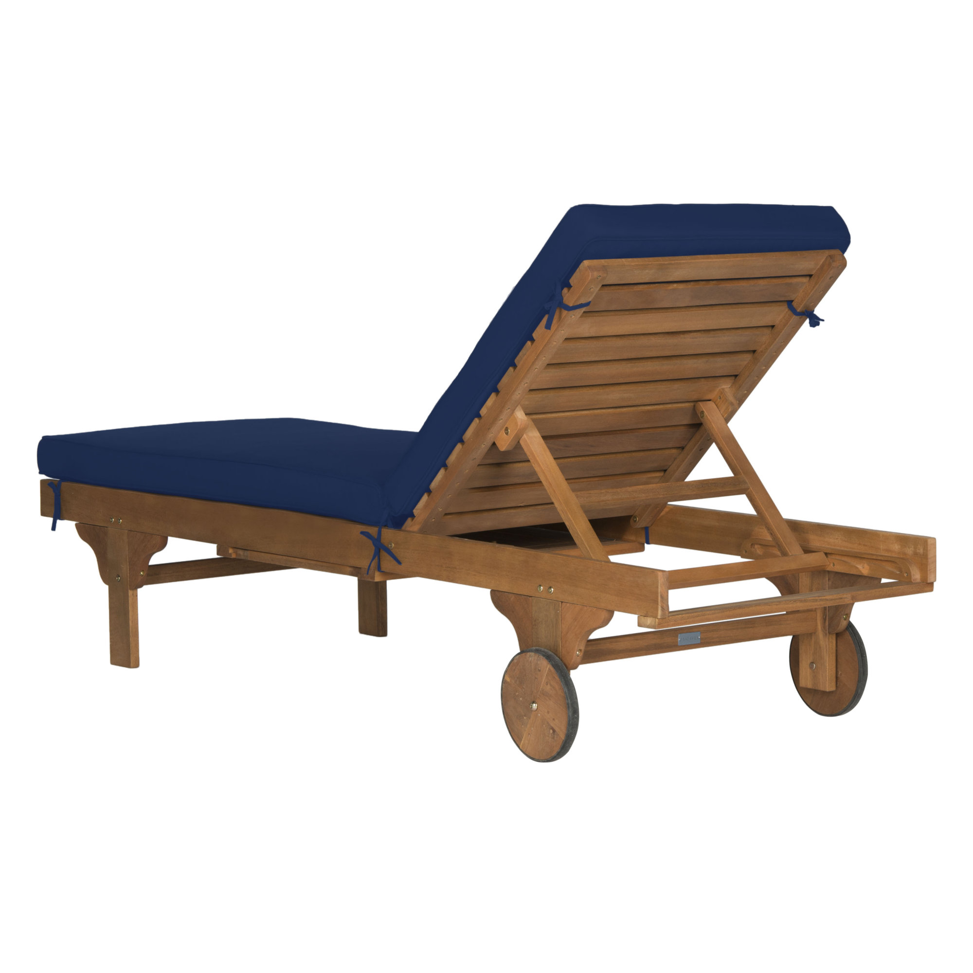 27.6'' Outdoor Eucalyptus Chaise Lounge, Natural, Navy