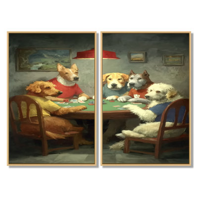 «Dogs Gamble Poker Game», reproduction d'art sur toile, animaux blancs, 2 pièces