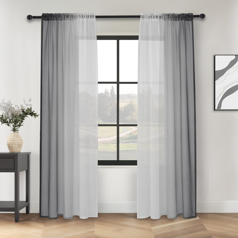 Diyon Gradient Sheer Curtains for Room Decor,Chiffon Gradient Semi Voile Rod Pocket Window Drapes,Set of 2, Gray